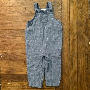 Janie and Jack Toddler Linen/Cotton Blue Summer Overalls Size 18-24 Months